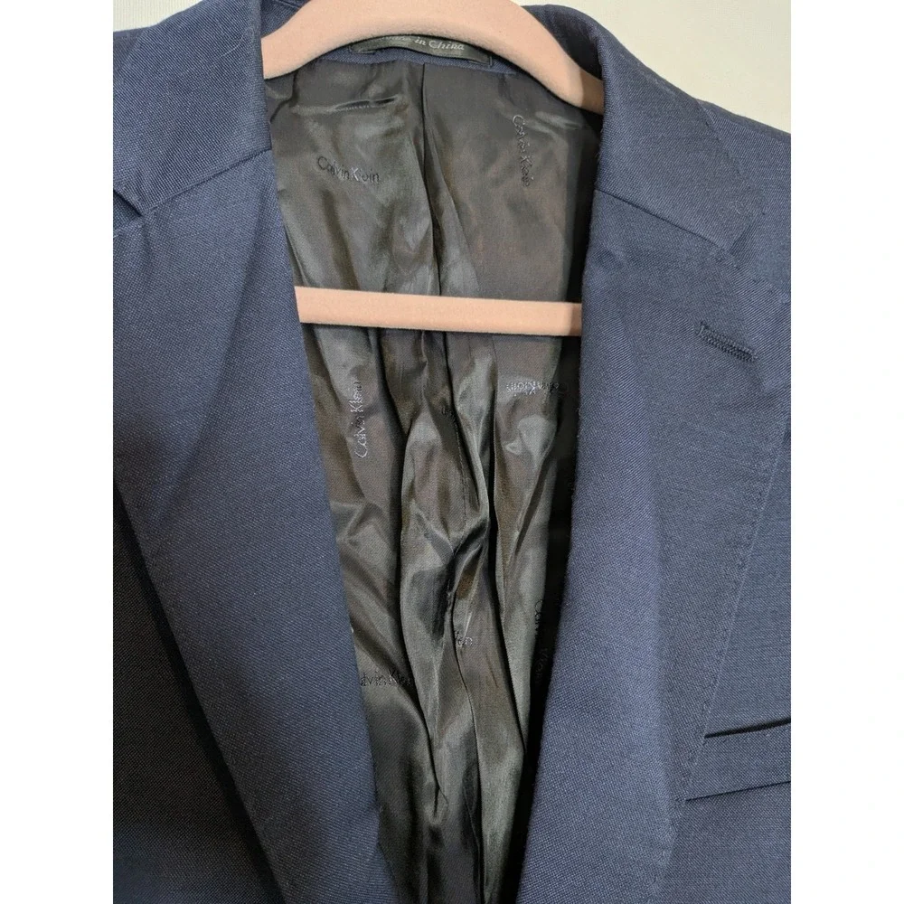 Calvin Klein Extreme‎ Slim Fit Mens Navy Plaid Wool Sport Coat Blazer 44R